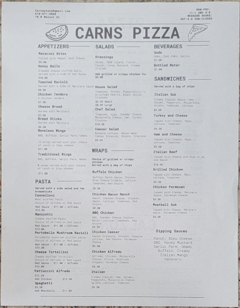 Carns Pizza Menu image 3